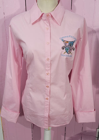 Button Down Fitted Long Sleeve Shirt w/Sorority Shield